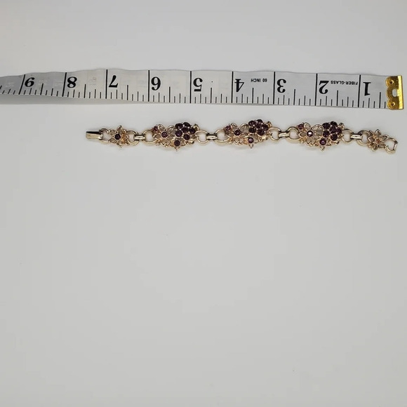 Vintage Gold Tone and Purple Gem Art Deco Bracelet - Picture 3 of 3